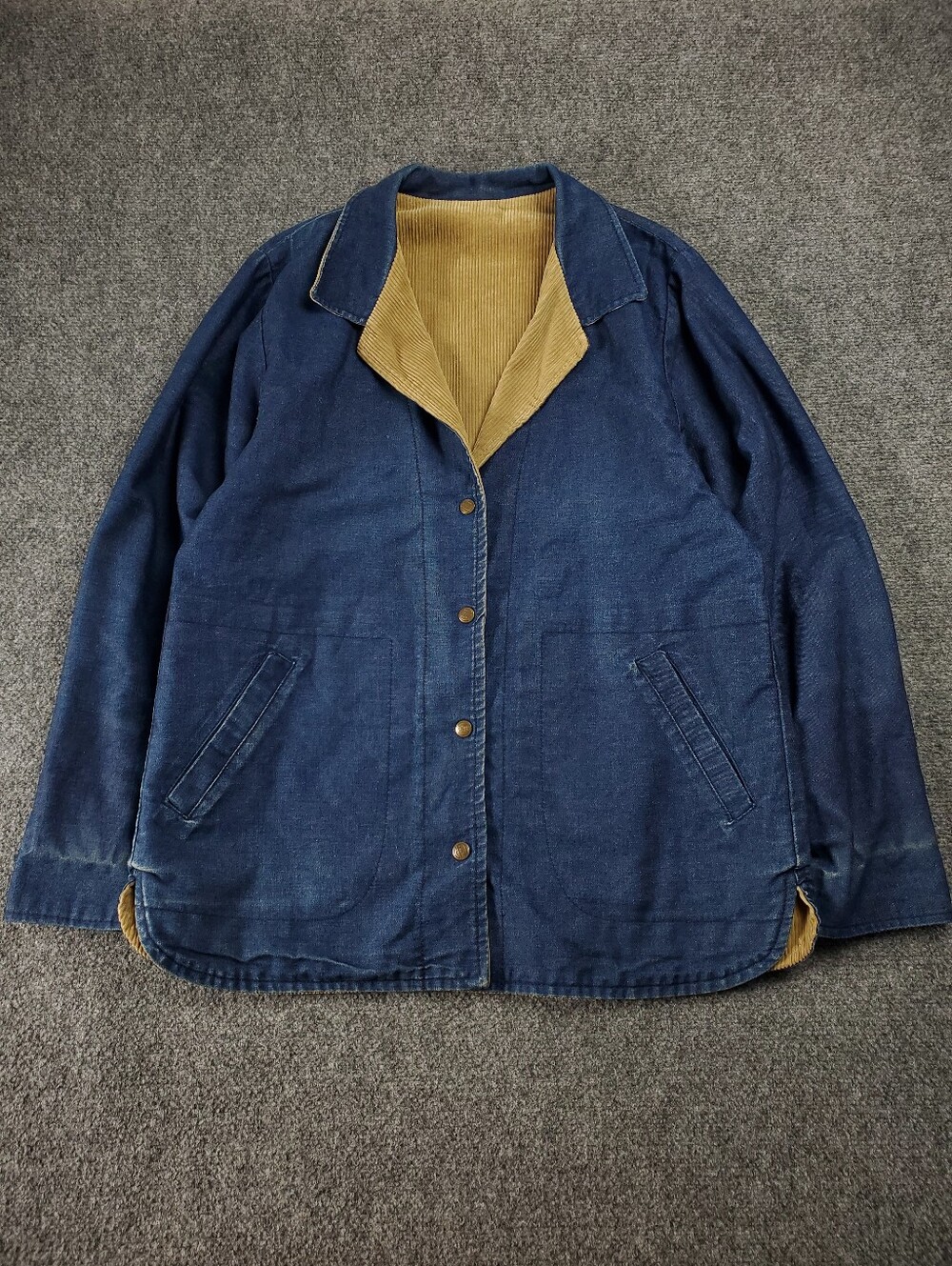 Vintage LL Bean Reversible Denim Corduroy Chore Coat Jacket Large 70s 80s USA